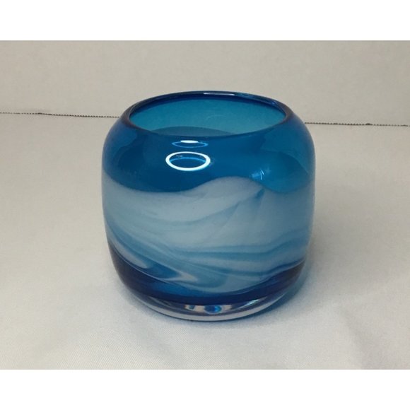 Vintage Blue Swirl Round Vase 4" H x 2-3/8" W x 2.5" D - Picture 1 of 3